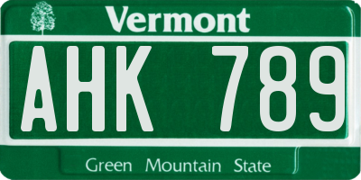 VT license plate AHK789