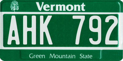VT license plate AHK792