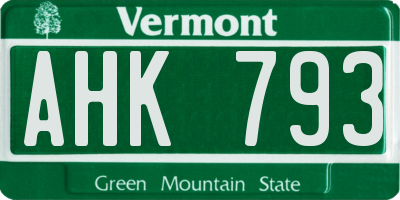 VT license plate AHK793