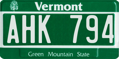VT license plate AHK794