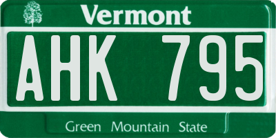 VT license plate AHK795