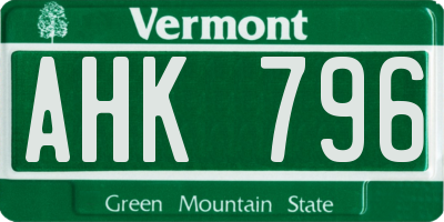 VT license plate AHK796