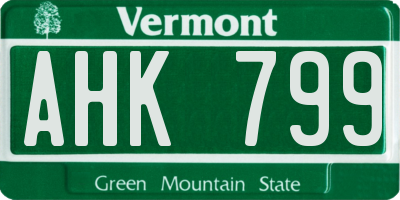 VT license plate AHK799
