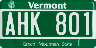 VT license plate AHK801