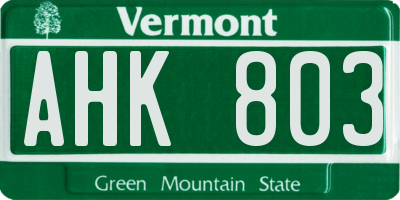 VT license plate AHK803