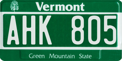 VT license plate AHK805