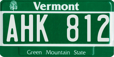 VT license plate AHK812