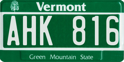 VT license plate AHK816