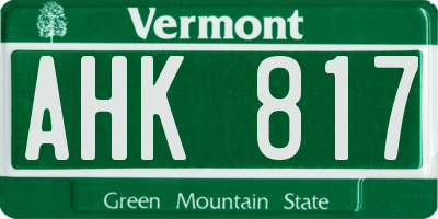 VT license plate AHK817