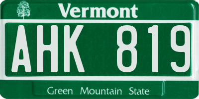 VT license plate AHK819