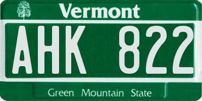 VT license plate AHK822