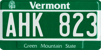 VT license plate AHK823