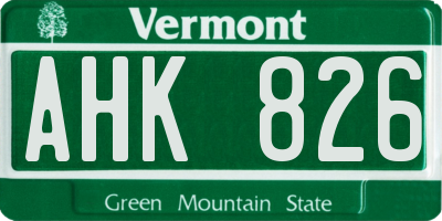 VT license plate AHK826