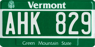 VT license plate AHK829
