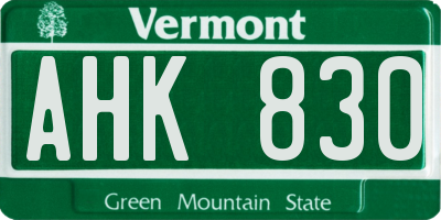 VT license plate AHK830
