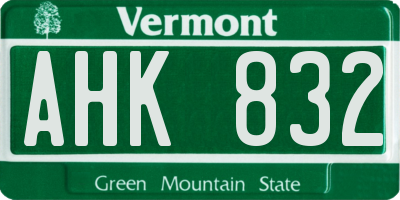 VT license plate AHK832