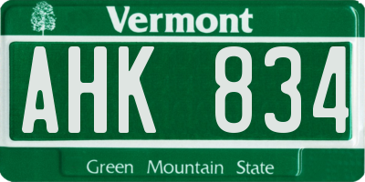 VT license plate AHK834