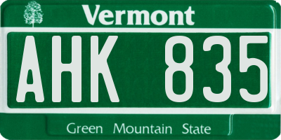 VT license plate AHK835