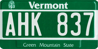 VT license plate AHK837