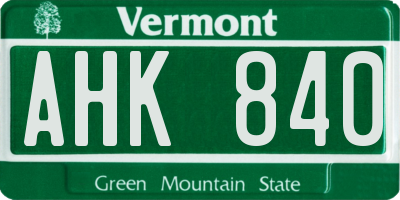 VT license plate AHK840