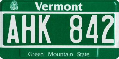 VT license plate AHK842