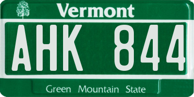 VT license plate AHK844