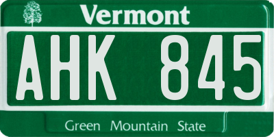 VT license plate AHK845