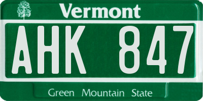 VT license plate AHK847