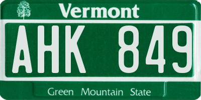 VT license plate AHK849