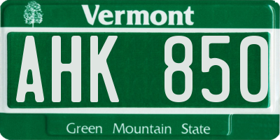 VT license plate AHK850