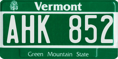 VT license plate AHK852