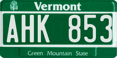 VT license plate AHK853