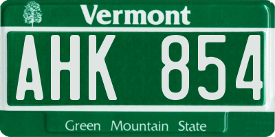VT license plate AHK854
