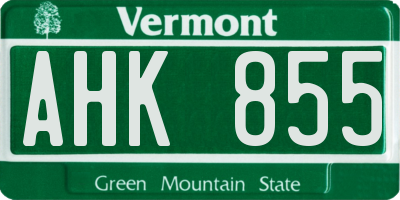 VT license plate AHK855