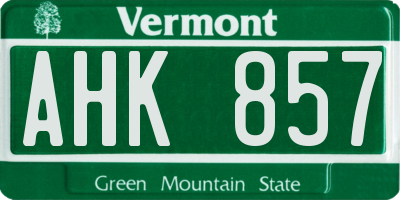 VT license plate AHK857
