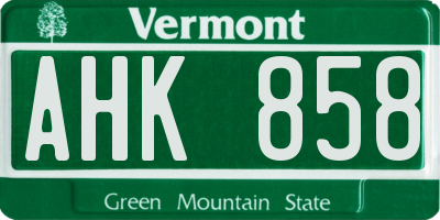 VT license plate AHK858