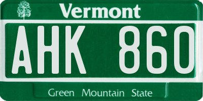 VT license plate AHK860
