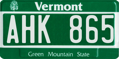 VT license plate AHK865