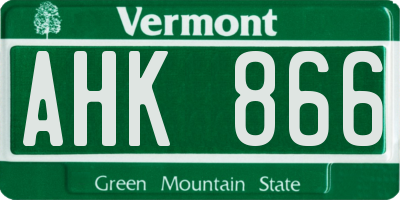 VT license plate AHK866