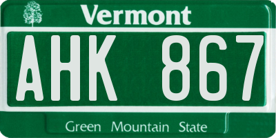 VT license plate AHK867