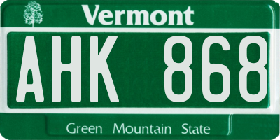 VT license plate AHK868