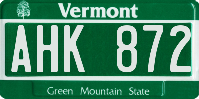 VT license plate AHK872