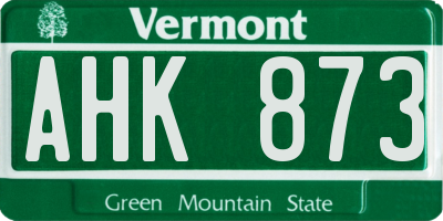 VT license plate AHK873