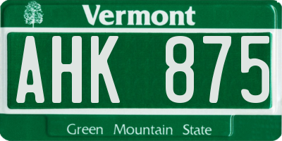 VT license plate AHK875