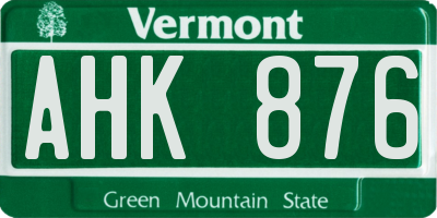 VT license plate AHK876