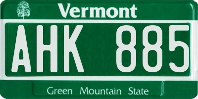 VT license plate AHK885