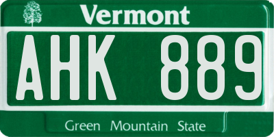 VT license plate AHK889