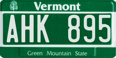VT license plate AHK895