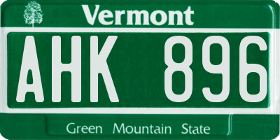 VT license plate AHK896