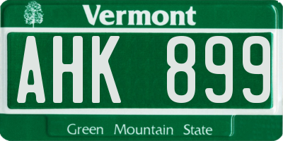 VT license plate AHK899